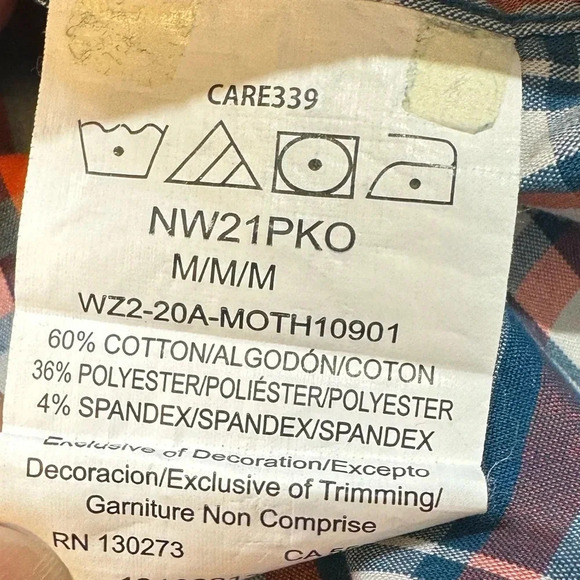 Wrangler Outdoor Blue Orange Plaid Llng Sleeves e Snap Button Size M - Picture 4 of 6